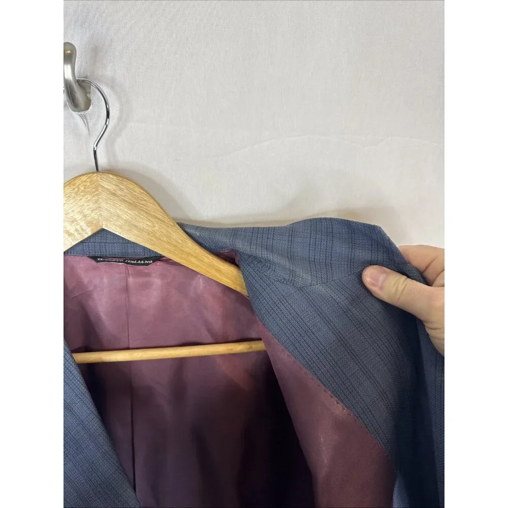Brothers Beilla Italian Wool Silk Blazer Blue Plaid 44S Tessuto Italiano‎